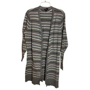 Torrid Women's Long Knit Cardigan Size 0 Gray Striped Button Down Front Soft